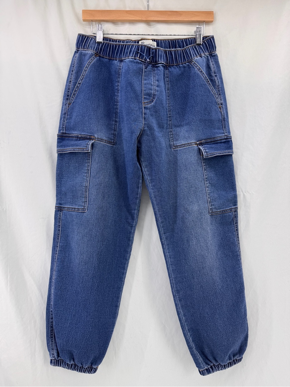 No Boundaries Pull-on Cargo Knit Denim Joggers Size Medium Relaxed Y2K Utility